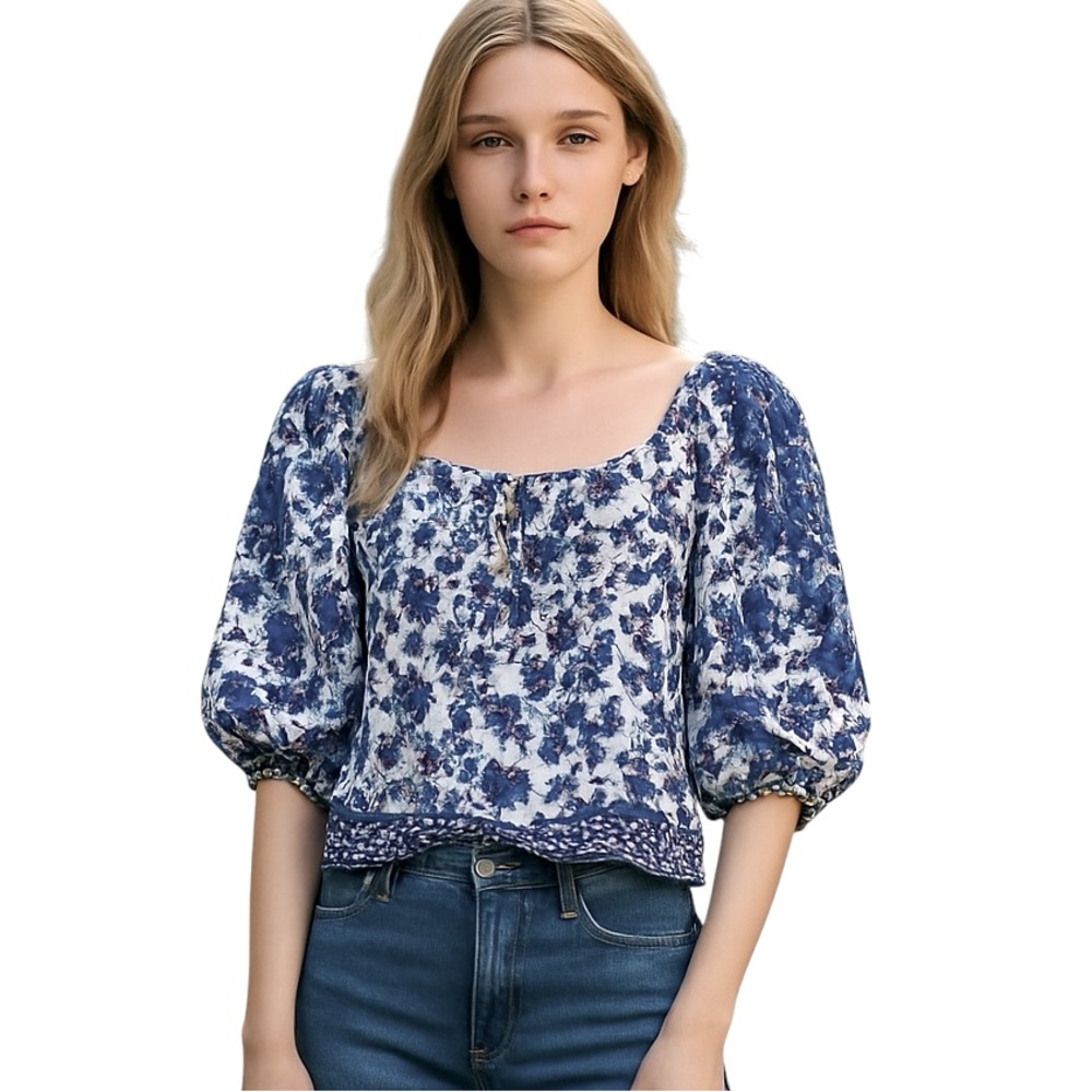 JOIE SHORT SLEEVE COTTAGE PRAIRIE PRINT CROPPED TOP S